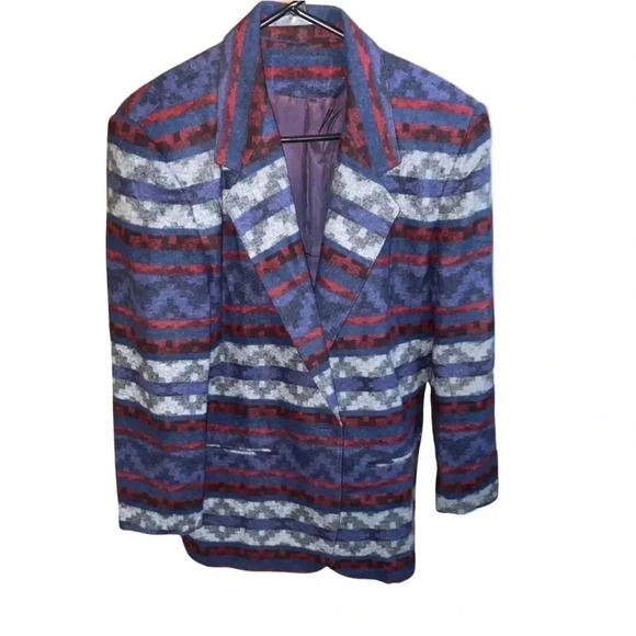 Vintage Casablanca Oversized Wool Blend Aztec Print Blazer Size 8 - Picture 3 of 8